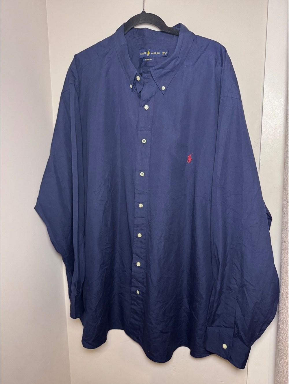 Polo Ralph Lauren Men’s 4XB Big & Tall Navy Blue Classic Fit Long Sleeve Shirt
